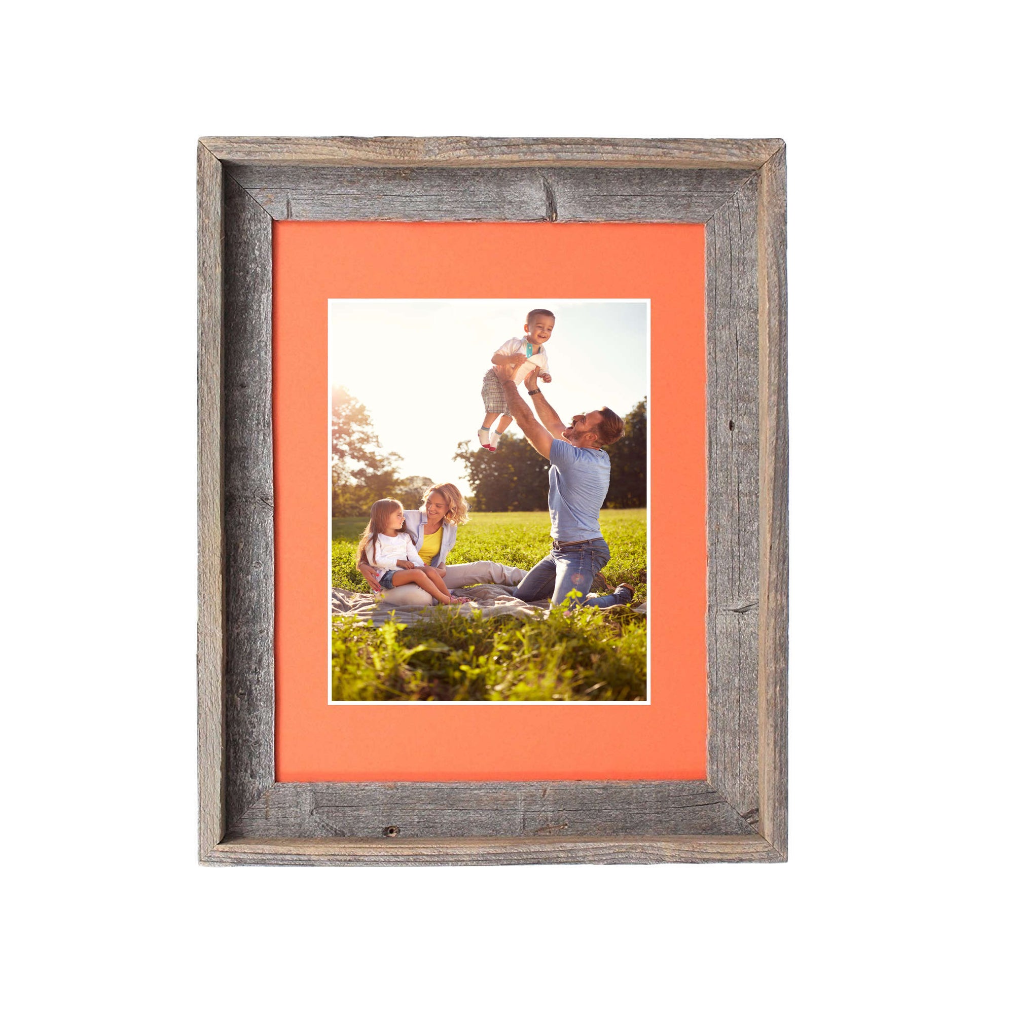 BarnwoodUSA 11 by 14 inch Signature Picture Frame Matted for 8 by 10 inch Photos- 100% Reclaimed Wood, Tangerine Mat